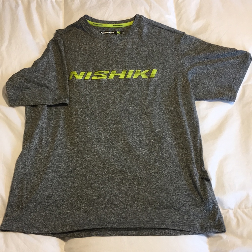 Heathered gray, workout shirt.